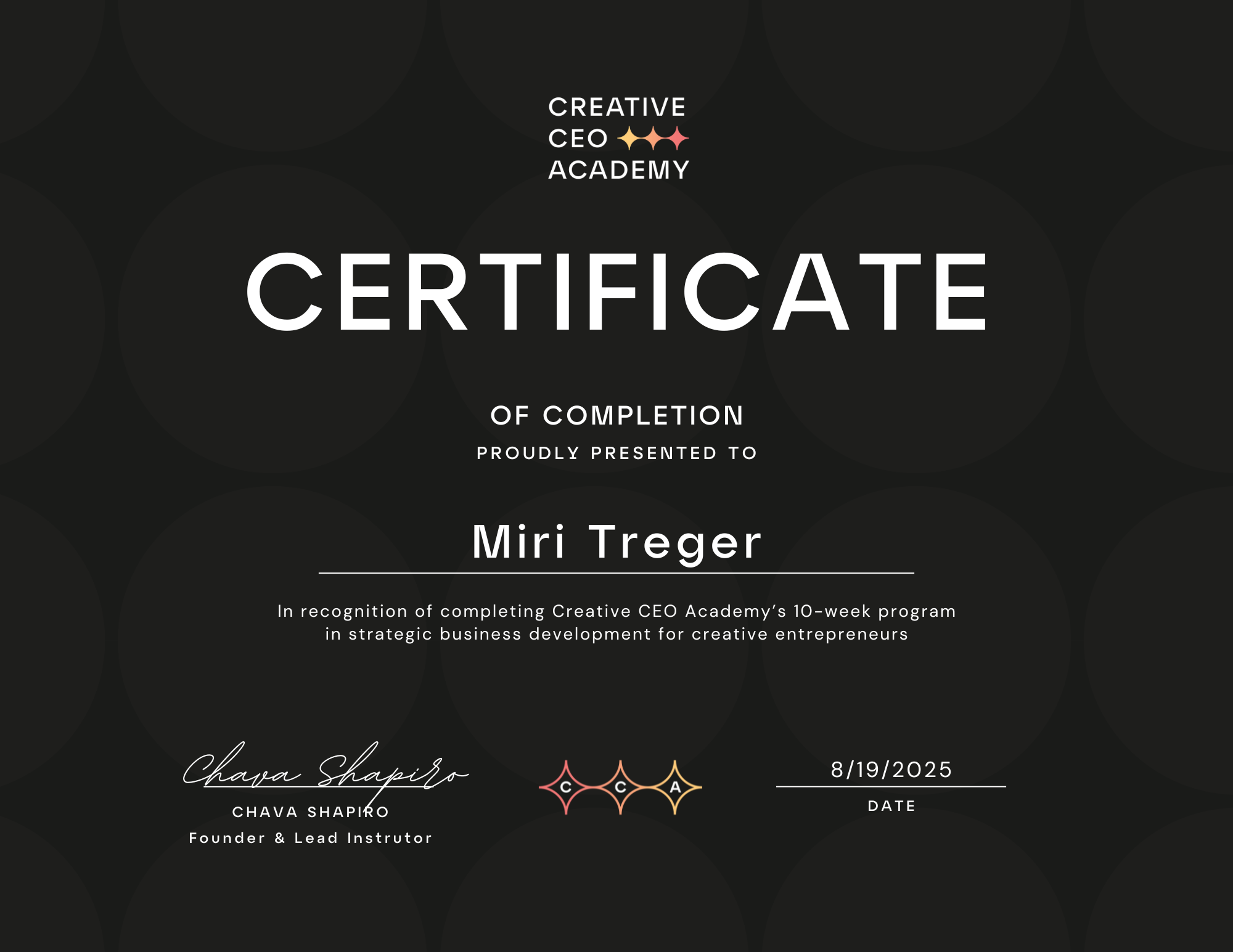 Creative CEO Academy certificate